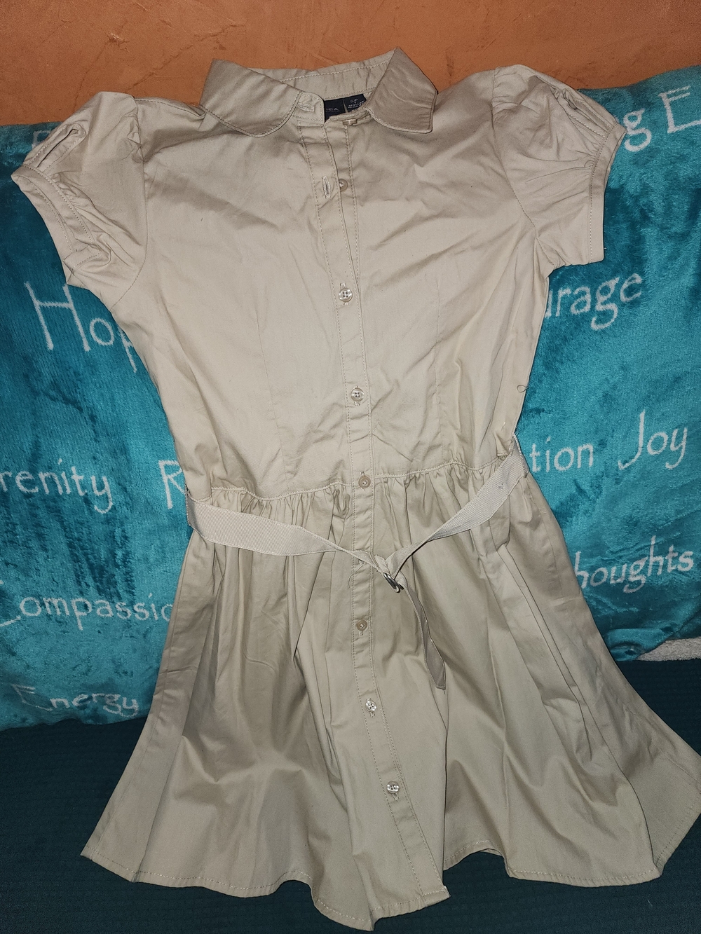 Nautica Tan Button-Down Tie-Waist Uniform Shirt Dress